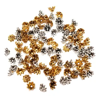 

8MM 100pcs/lot Zinc Alloy Metal Bead Caps Charms for Jewelry Making Needlework Tibetan Silver Plated Gold Flower End Beads Caps