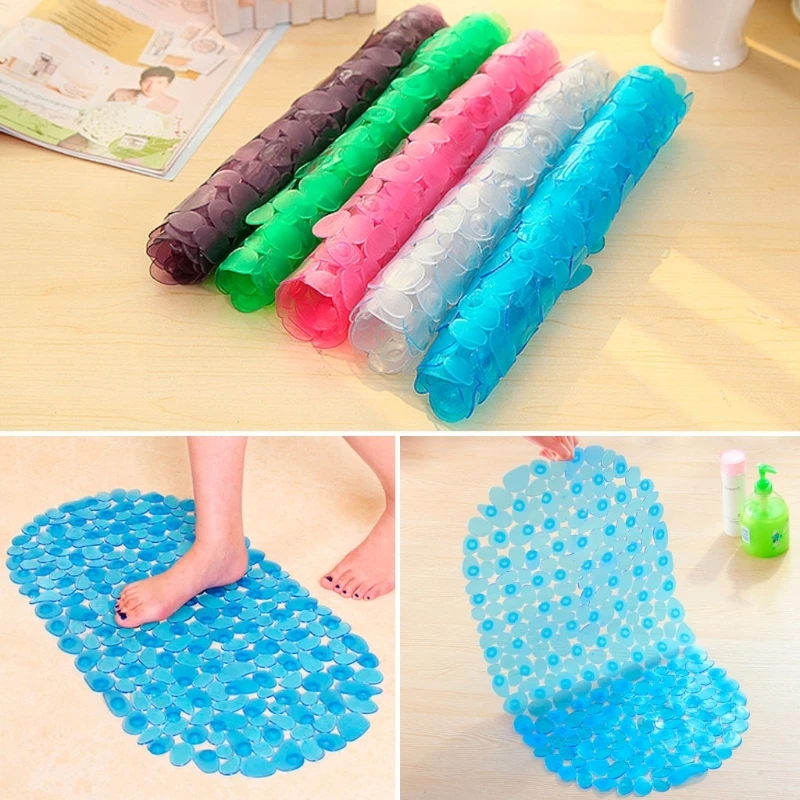 Cobblestone Anti Slip Bath Mat with Suction Cup Waterproof PVC Multi Colored Mats Bathroom