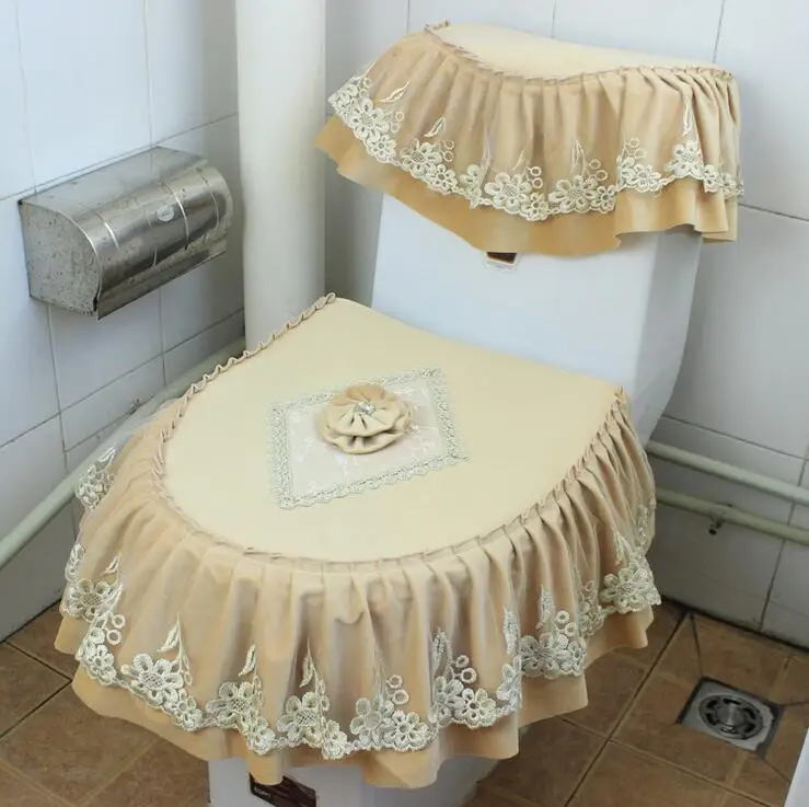 Fyjafon 3 шт. набор для туалетного горшка чехол для сиденья унитаза для ванной комнаты теплый закрытый стул с кружевом чехол для унитаза