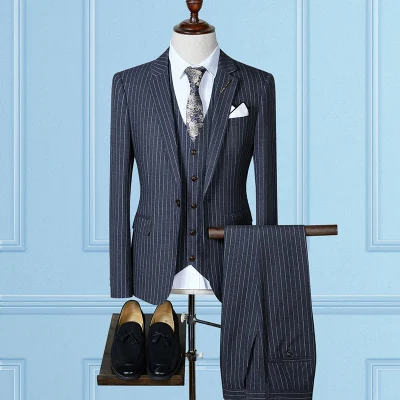 Пиджак+ жилет+ брюки) осенние модные повседневные шерстяные мужские костюмы в клетку, Свадебный мужской костюм, мужские деловые костюмы, полный размер S-4XL - Цвет: Синий