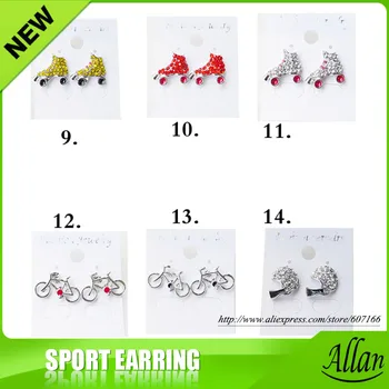 

Mini Softball Rhinestone Stud Earrings - Yellow Crystal with Red Enamel Stripes
