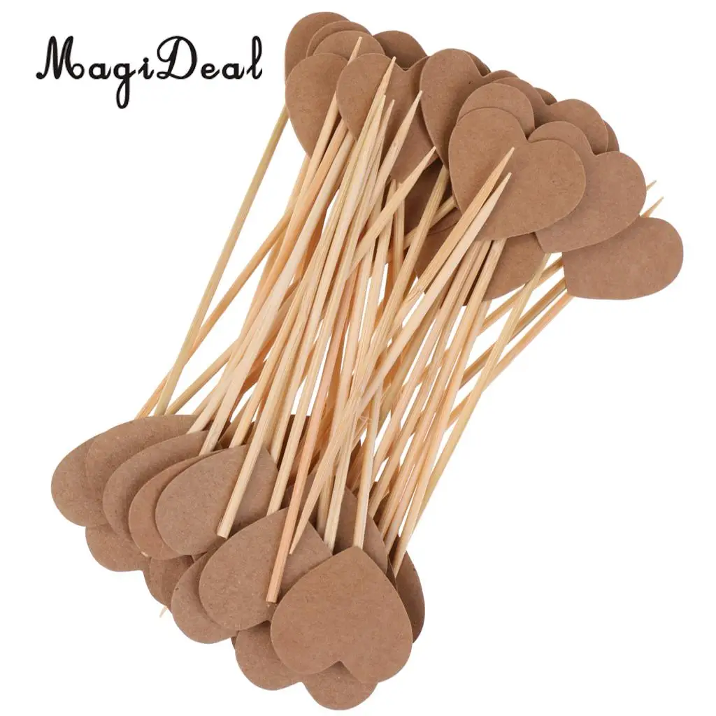 MagiDeal Craft Paper Rustic Heart Cupcake Cake Topper Flags Pick Wedding Party Decor 