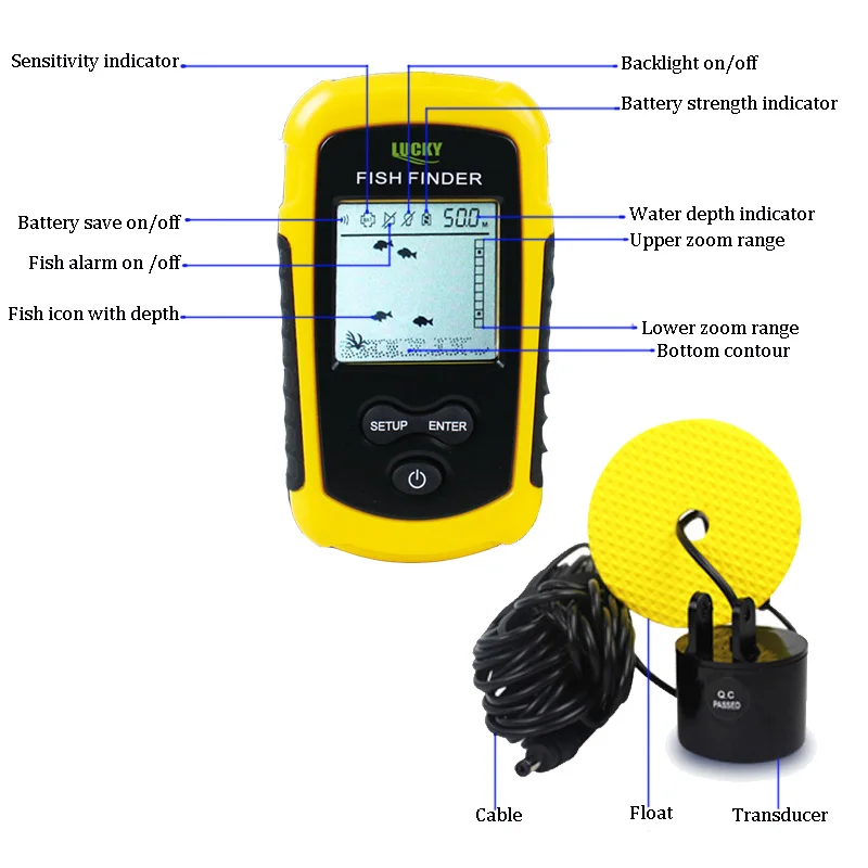 Лаки сонар рыболокатор сигнализация FF1108-1 100 м портативный гидролокатор сенсор ЖК-эхолот глубже Датчик Эхолота для рыбалки приманка