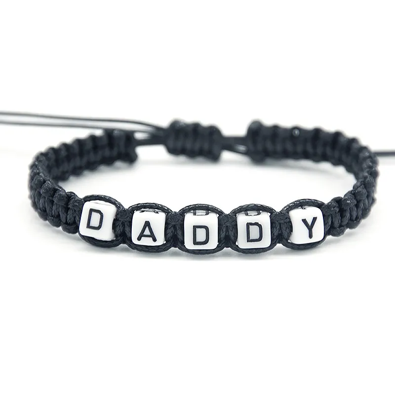 

1pcs Handmade Black Cord with White Beaded DADDY Charm Bracelets Adjust Size for Baby Shower New Dad Infinity Wish Jewelry Gifts