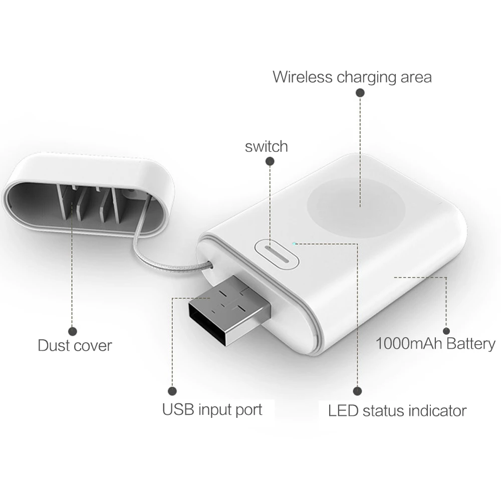 1000 mAh беспроводной мини-банк питания для i Watch 1 2 3 4 портативный Банк питания 5V 1A Беспроводное зарядное устройство для Apple Watch i Watch 1 2 3 4