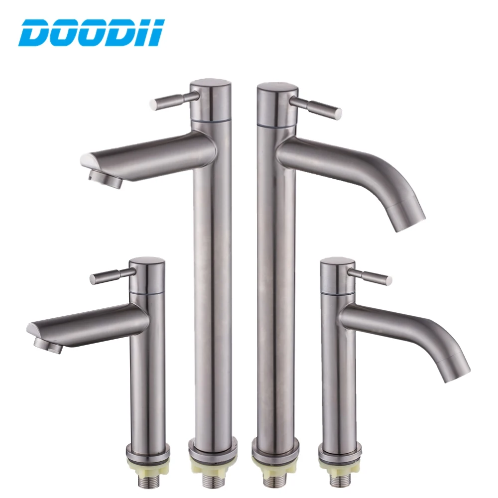 

Torneira Bathroom Faucet 304 Stainless Steel Mixer Basin Faucet Deck Mounted Sink Single Cold Single Handle Tap Kitchen Faucet
