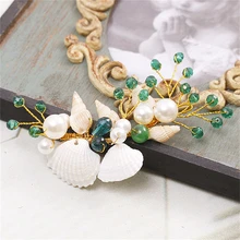 Ocean Theme Tiara Headdress Pearl Jewelry Wedding Headband Hair Jewelry Bridal Hair Accessories Ornaments Cheveux WIGO0737