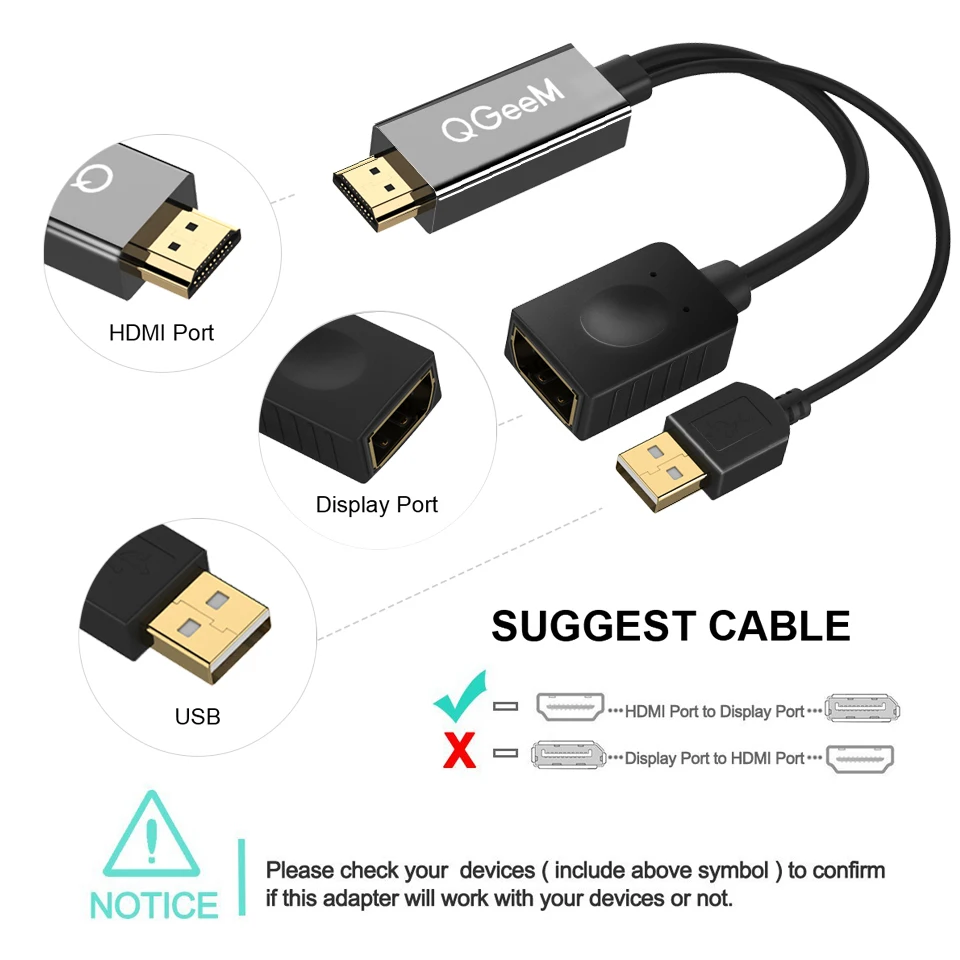 QGEEM HDMI к DisplayPort адаптер 4K HDMI К DP кабель HDTV адаптер конвертер мужчин и женщин поддержка 1080P для HDTV HDMI К DP