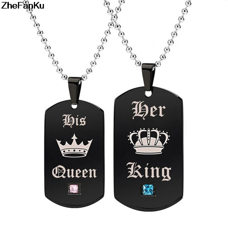Couple Necklace Jewelry Her King & His Queen Black Stainless Steel Choker For Lovers Drop Shipping