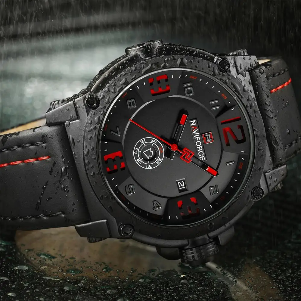 Часы NAVIFORCE Мужские кварцевые с кожаным ремешком водонепроницаемые (3