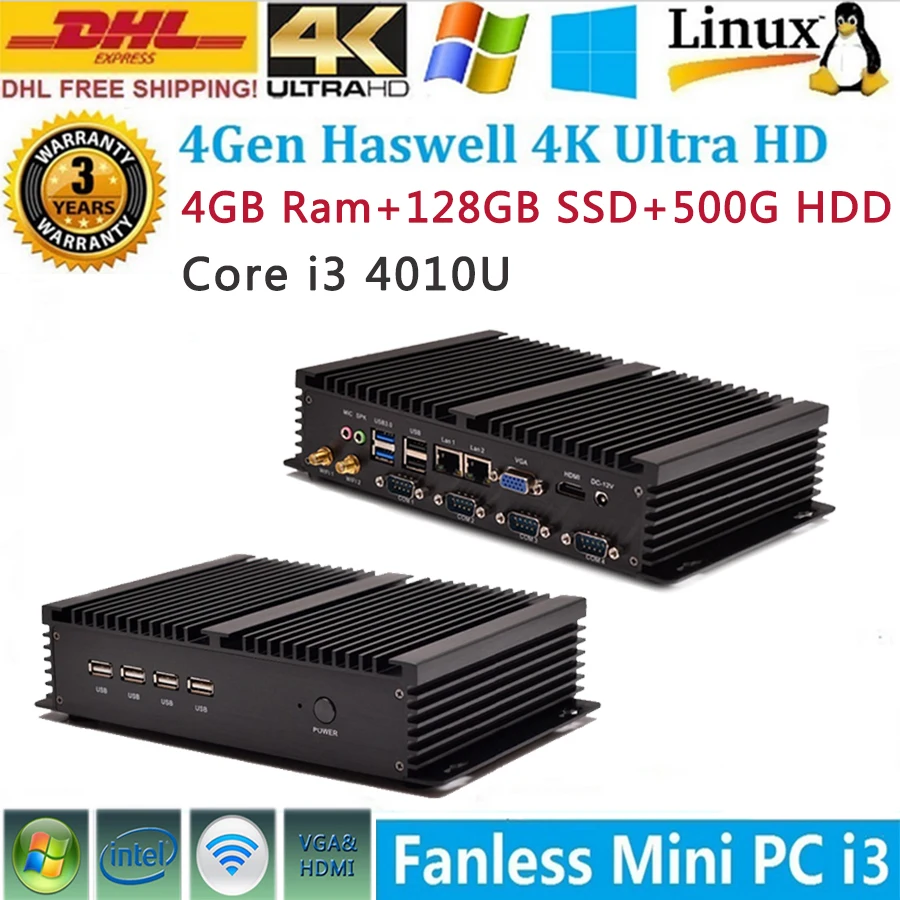 4GB Ram 128GB SSD 500GB HDD Intel Core i3 4010U HTPC Computador DHL Free Shipping Windows mini pc Much better than ainol mini pc