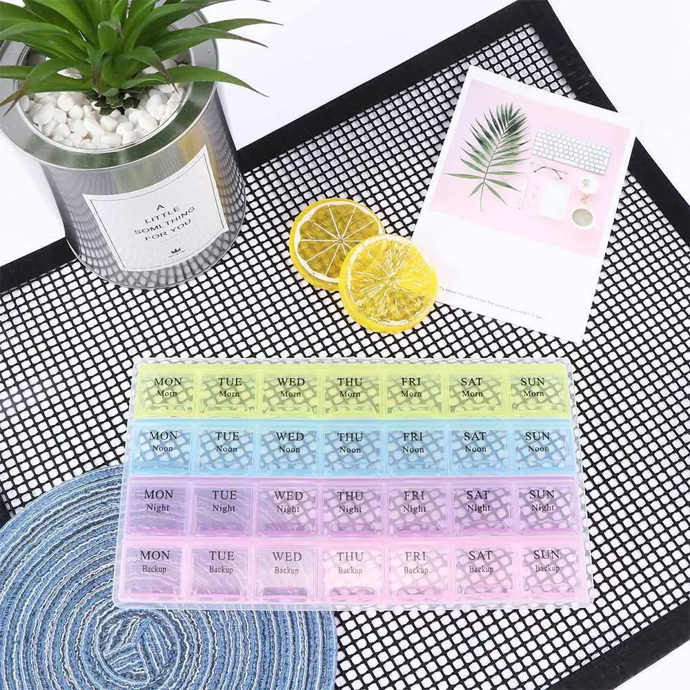 

1 Pc Medicine Tablet Storage 4 Row 28 Squares pills organizer case drugs medicine box pastillero semanal
