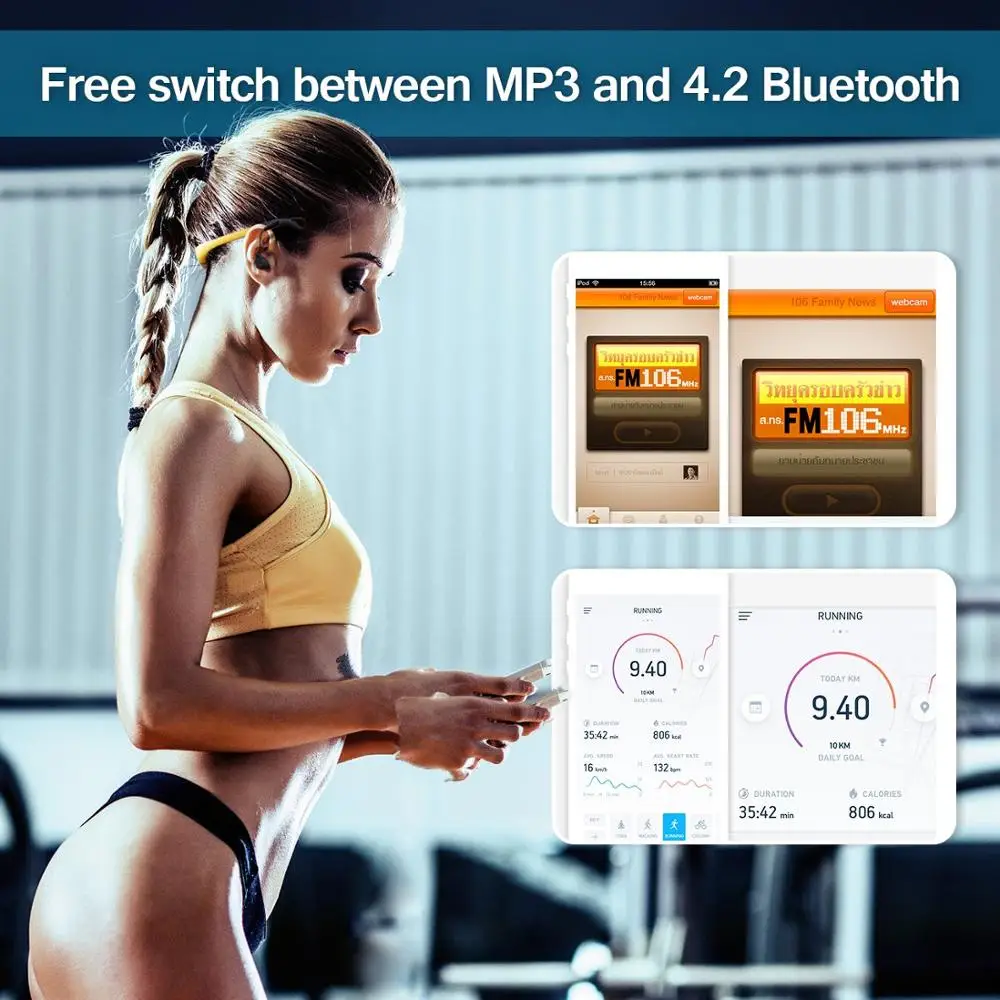 Tayogo Водонепроницаемый IPX8 MP3 плеер плавание bluetooth наушники спортивные IP68 с FM радио