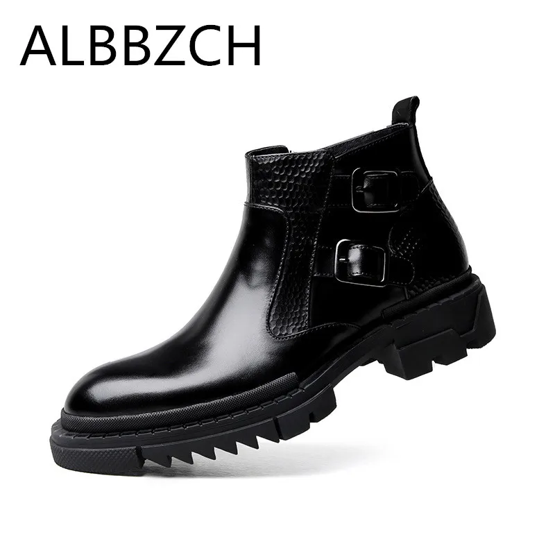 

Fashion Trend Motorcycle Martin Boots Shoes Men Men's Quality Cow Leather Safety Work Boots Man Military Ankle boots Size 38-44