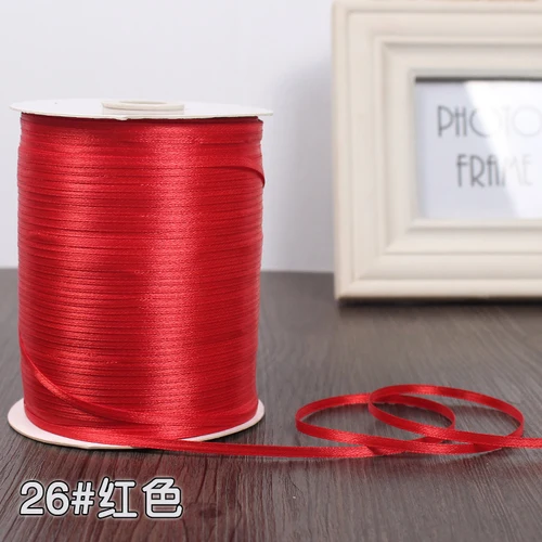 3 мм ширина туркиозные атласные ленты 25 ярдов швейная ткань подарочная упаковка «сделай сам» Свадебные украшения ручной работы - Цвет: Red