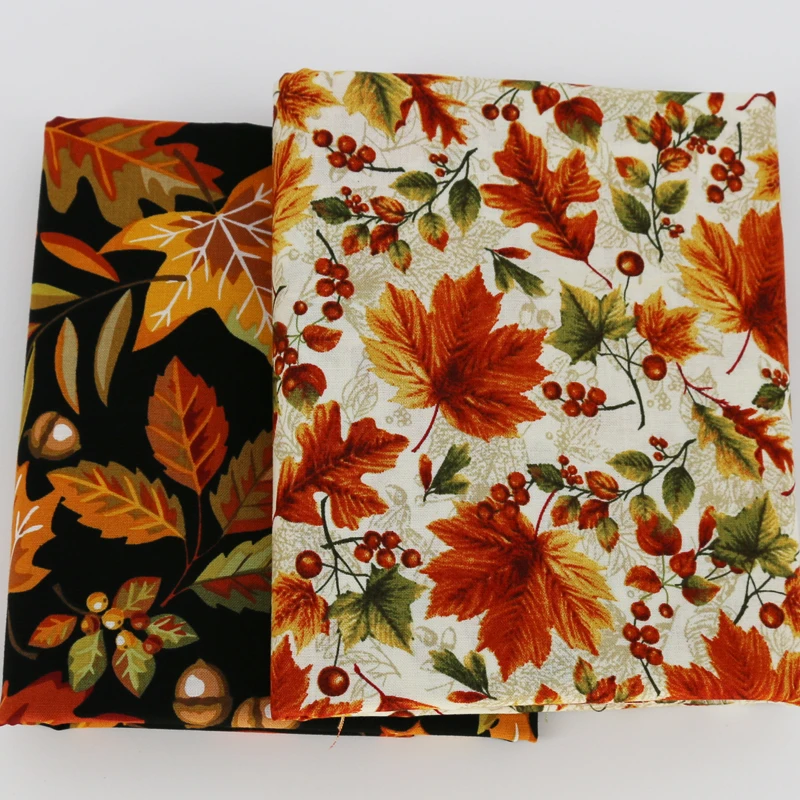 

100cm*110cm Beige black maple leaf print fabric cotton tissu diy