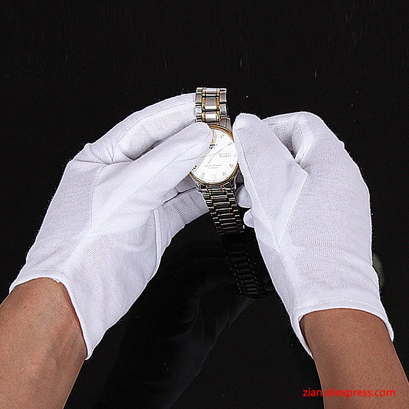 

12 pair Thick cotton white gloves protection labor insurance work etiquette driver jewelry pearl beads play show gloves
