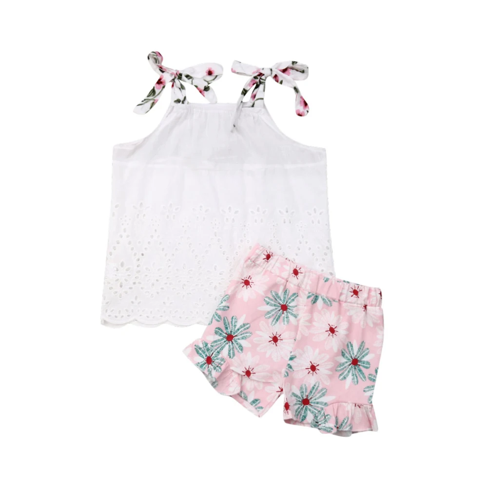 Летнее платье для девочек; детская хлопковая блузка без рукавов+ шорты; коллекция года; комплект из 2 предметов для девочек; Модная одежда для девочек