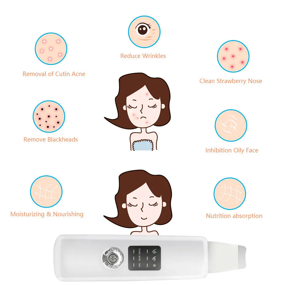 Ультразвуковая ионная скруббера для глубокого очищения лица, массажер для морщин, машина для EMS ухода за лицом, очищающее средство, лопатка, щетка, подъемная Лопата