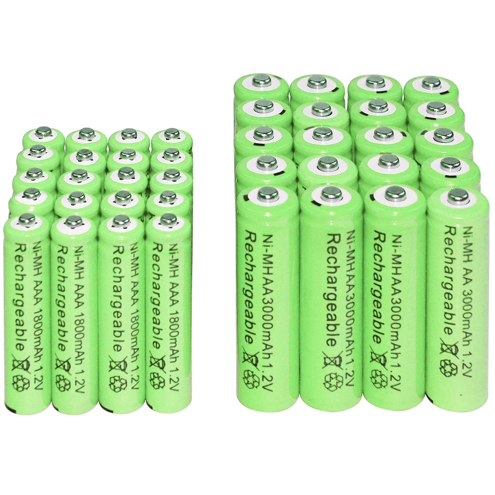 2/6/12/16/20/24/30 шт. AAA 1800 мА/ч+, AA 3000mAh 1,2 никель-металл-гидридный аккумулятор с напряжением Перезаряжаемые батареи зеленый
