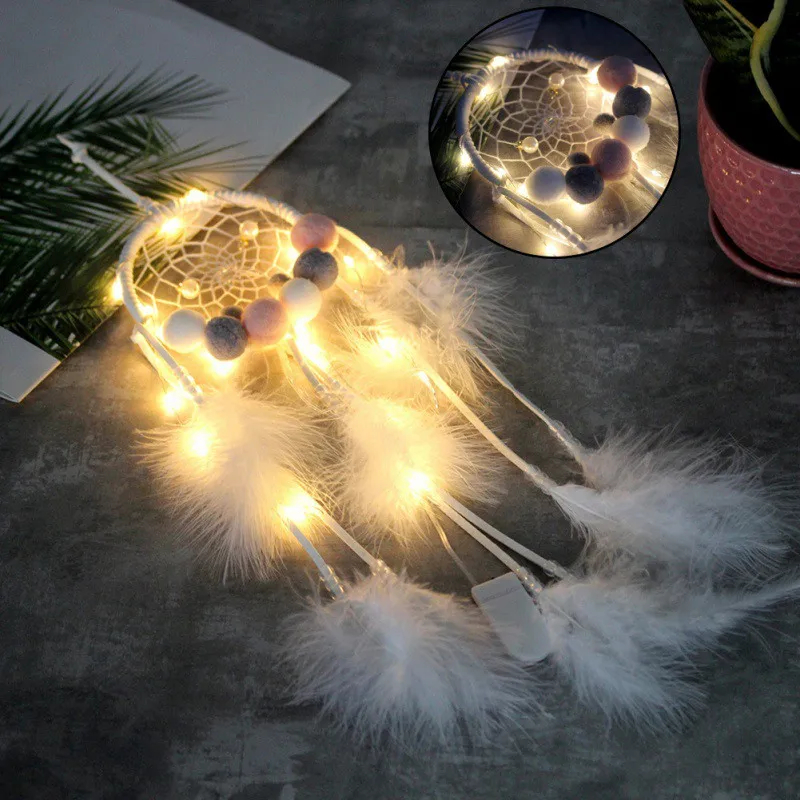 

LED Flying Wind Chimes Dream Catcher Handmade Gifts String Light Feather Pendant Creative Hollow Wind Chimes Wall Hanging