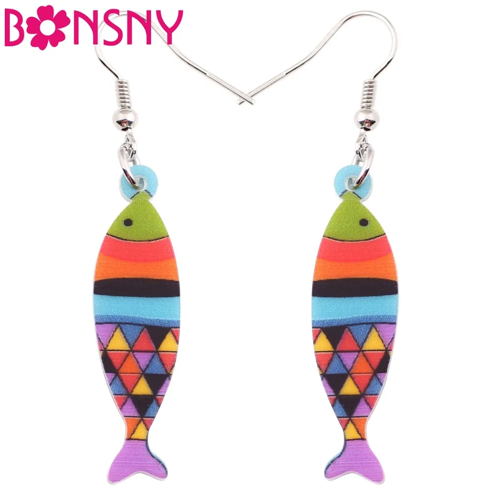 

Bonsny Acrylic Lightweight Colorful Drop Dangle Long Fish Earrings New Fashion Accessories Ocean Animal Jewelry For Women Girl