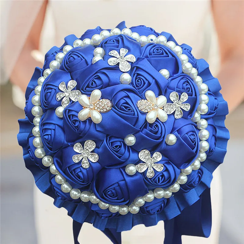 Royal blue artificial rose wedding bouquet wedding ribbon ...