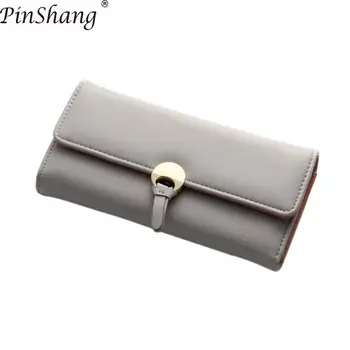 

PinShang Women Fashion Simple Wallet Soft PU Three Folding Clutch Coins Purse Card Holder Organizer with Clasp Closure ZK50