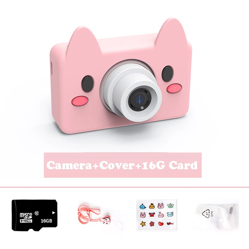 Camera-Cover-16G TF 24,0 МП HD мини-камера для детей, цифровая видеокамера с мультипликационным принтом для детей, перезаряжаемая камера для съемки, игрушки, подарки для детей - Цвет: Camera-Cover-16G TF