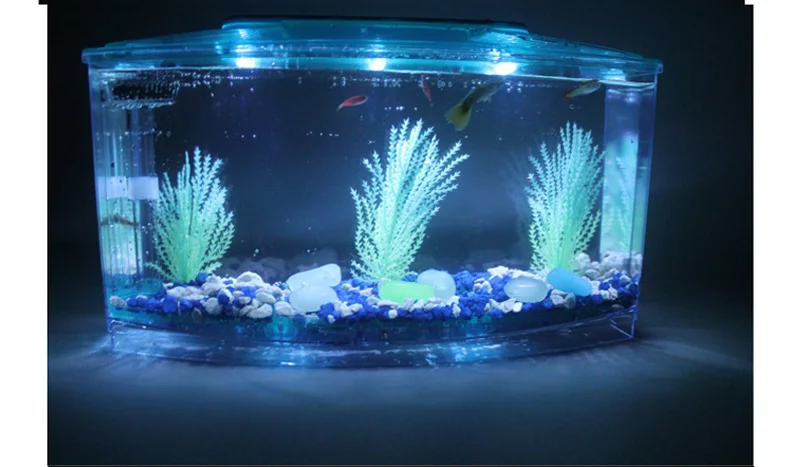 Kopen Mini vissenkom Crystal garnalen jar Fish tank voor fry uitkomen emmer LED acryl fish tank Multi partitie mini LED aquarium