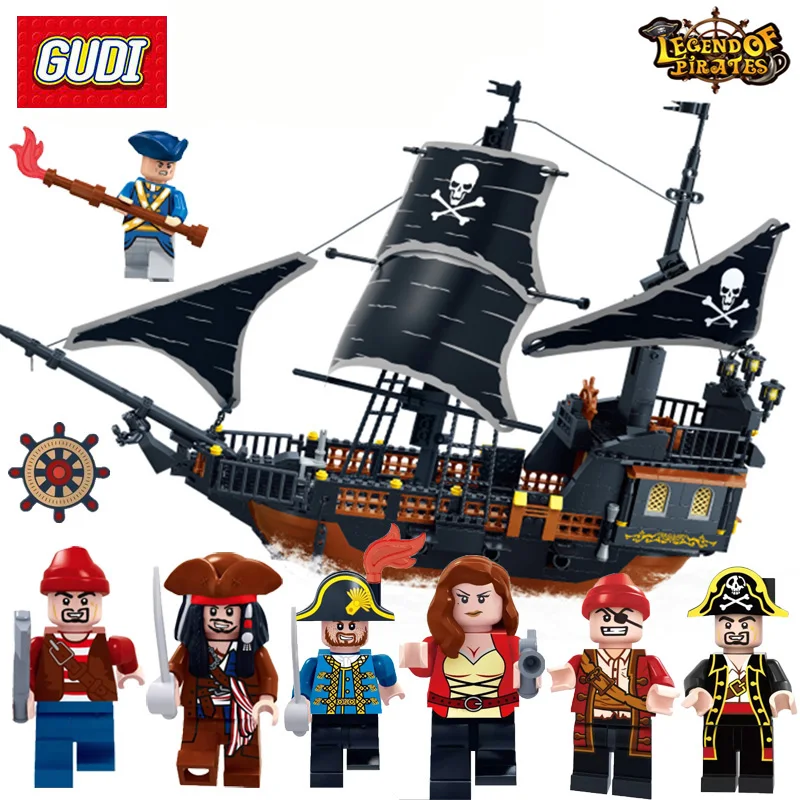 Preise GUDI 652 stücke Pirates Karibik Schwarz Perle Ghost Ship große Modelle Bausteine pädagogisches Geburtstag Geschenk Kompatibel 9115