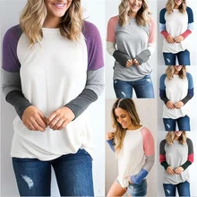 Весна Осень трендовая Женская Лоскутная футболка с длинным рукавом армейский Пешие прогулки топ с круглым вырезом Кемпинг футболки топы тройники