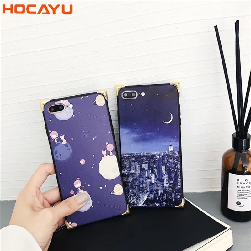 HOCAYU Fashion Romantic Starry Phone Case PC Four Corner Metal Cushions Anti Shock for Iphone X Fundas |