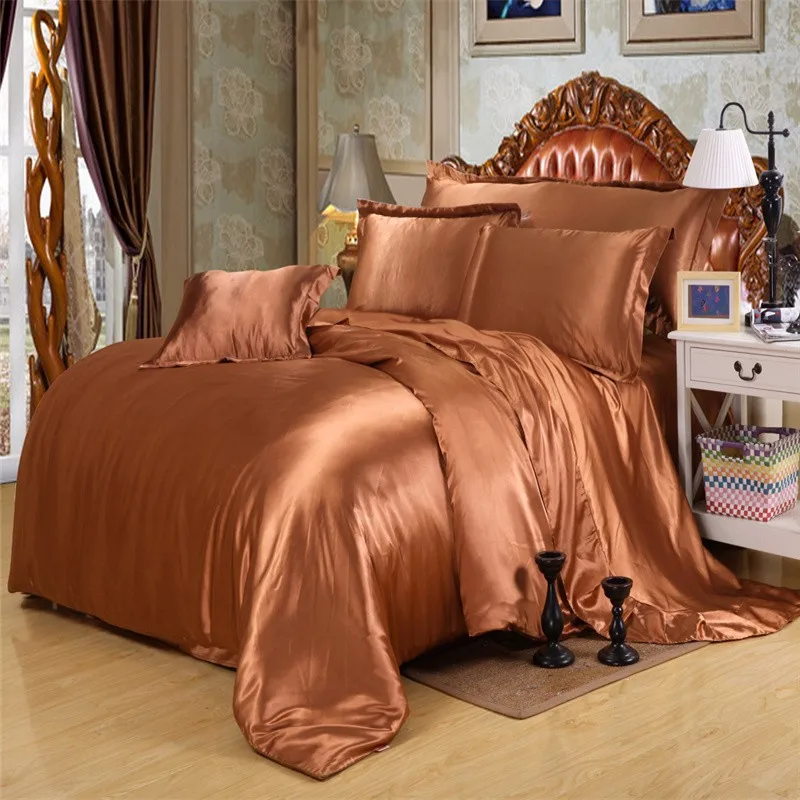 Waliicorners 4Pcs Silk Black White Color Silk Bedding set King Queen size Bed set Solid color Brief Duvet cover set Bedclothes bed linen set 20 IMG_3712