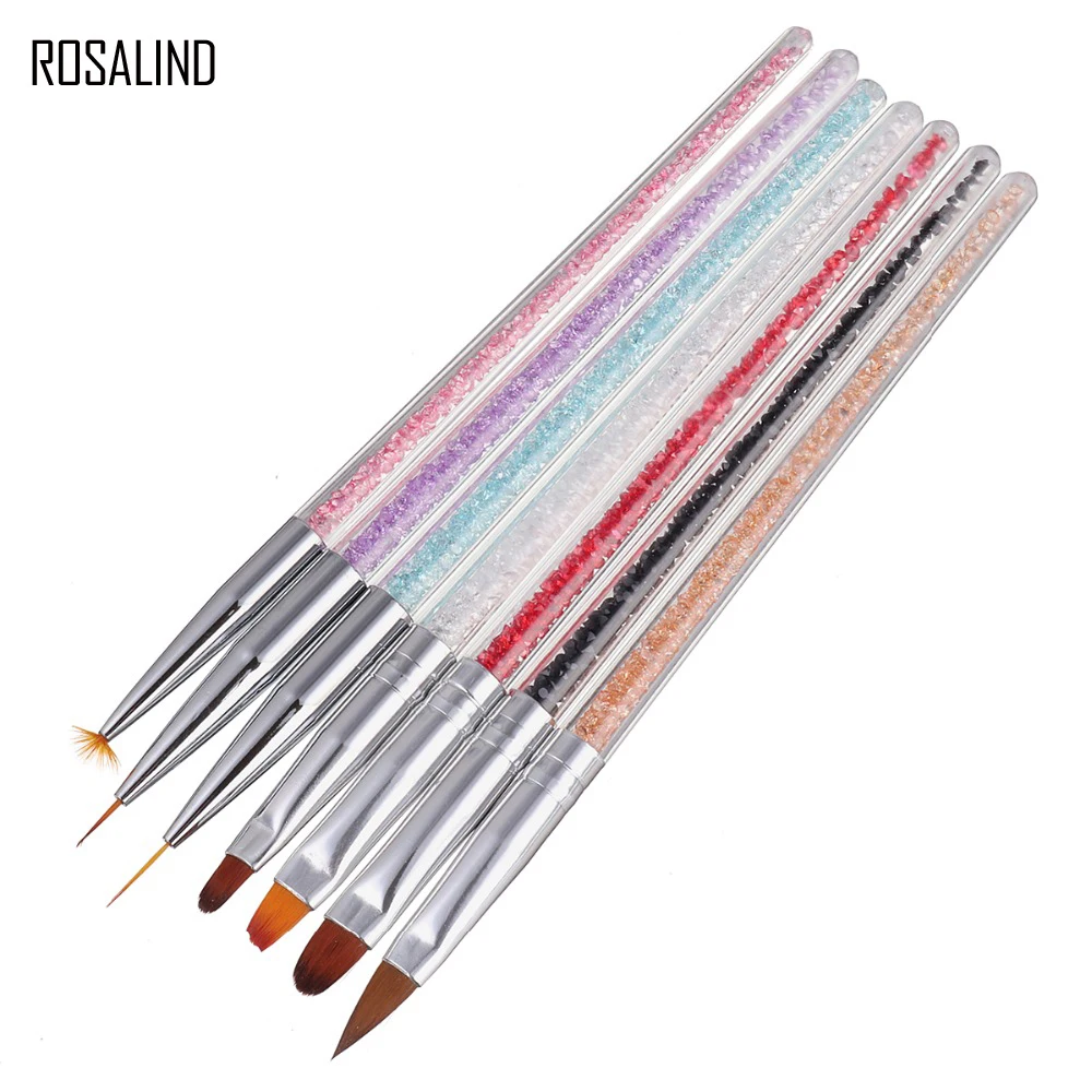 

ROSALIND 7 Style Nail Art Acrylic Rhinestone Handle Brushes Line Flower Painting Coating Shaping Flat Fan Pen Manicure Tool