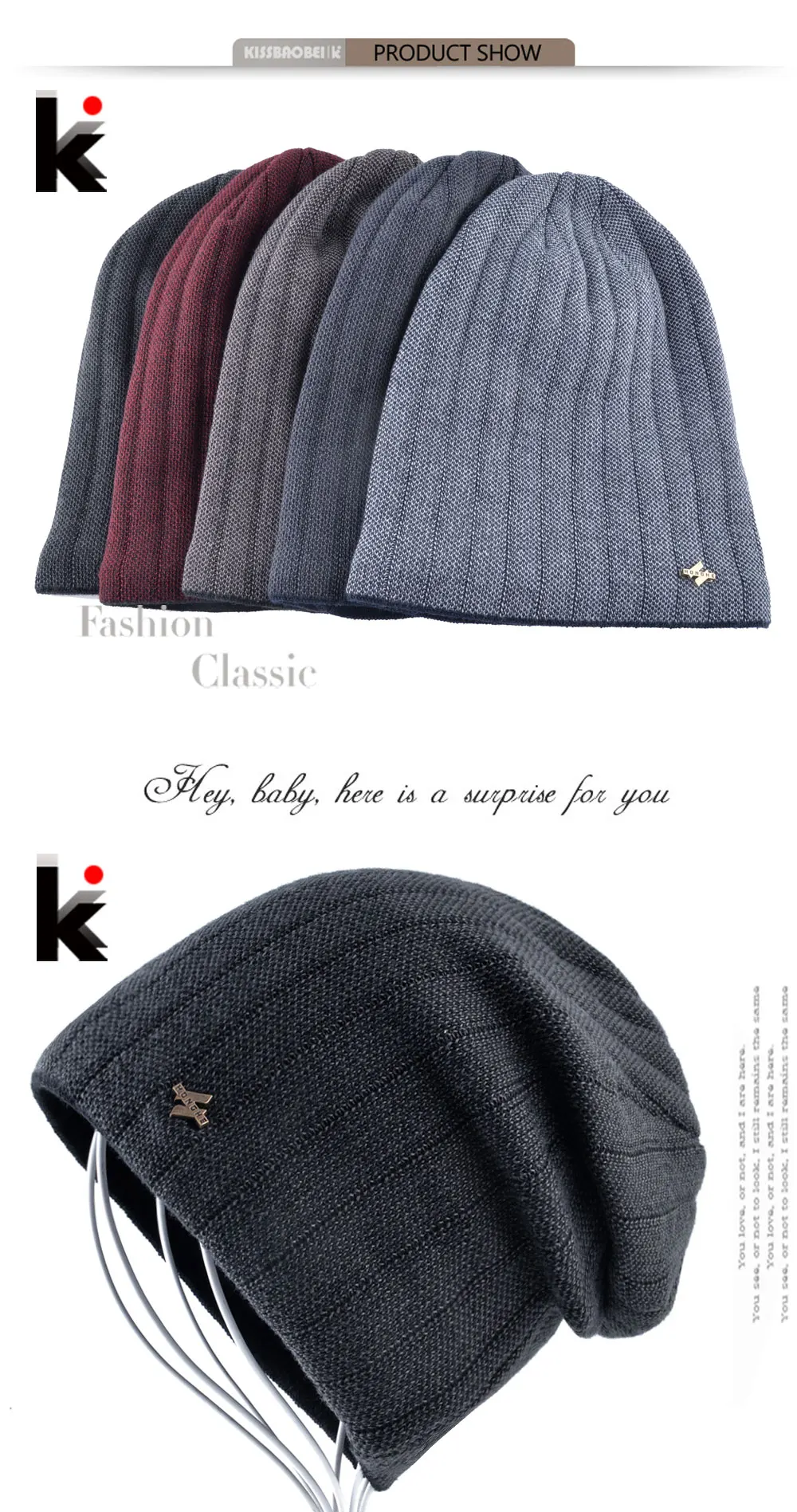 Winter Knitted Beanie Hat For Man Double Layer Warm Kniting Striped Bonnet Caps Male Thick Add Velvet Skullies Beanies Men Gorro