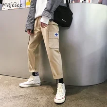 Мужские Брюки с карманами, для отдыха, на молнии, одноцветные, подходят ко всему, корейский стиль, повседневные, трендовые, брюки-карго, мужские, s Ulzzang, свободные, Студенческие Брюки, шикарные