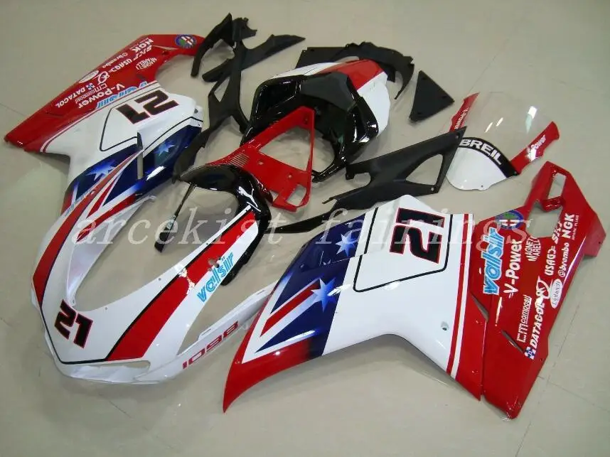3 подарка новая ABS форма мотоцикла Обтекатели подходят для DUCATI 848 1098 1198 07 08 09 10 11 2007-2011 обтекатель кузова белый красный холодный - Цвет: same photo show