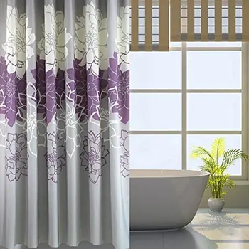 

1Gray Background and Flowers Pattern ,Mildew Proof and Waterproof Washable Printed Polyester Fabric Shower Curtain180x180cm