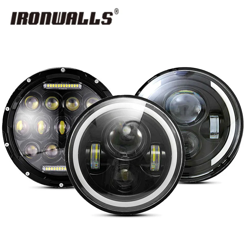 

Ironwalls 30W 7" Round Led Headlight High Low Beam Light Halo Angle Eyes DRL Headlamp For Jeep Wrangler Off Road 4x4 Motorcycle