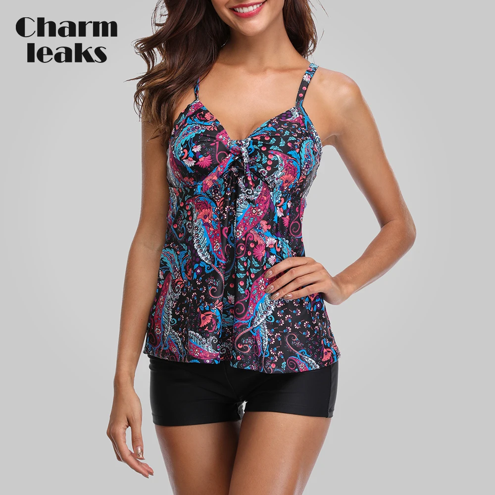 Charmleaks Tankini Set Women Swimwear Vintage Floral Print Swimsuit Padded Swimwear Bathing Suit Beach Wear Bikini