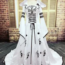 Свадебное платье в средневековом стиле на заказ, свадебное платье с вышивкой, Белое и черное атласное свадебное платье
