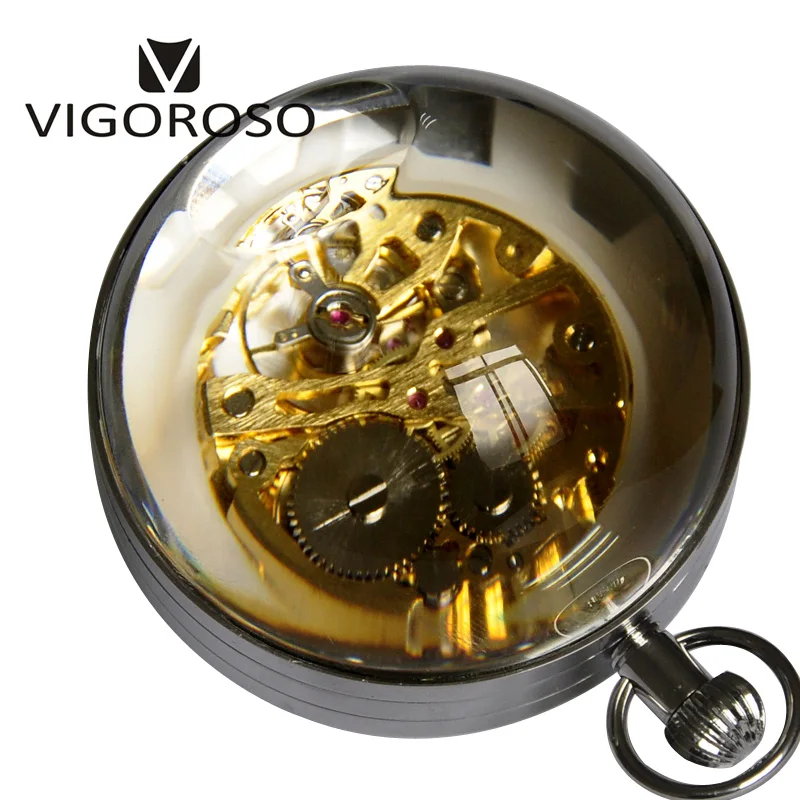 Antique Luxury Desk Table Clocks Big Ball Magnifying Glass Skeleton Back Wind up Mechanical Pocket Watch Retro Vintage Watches