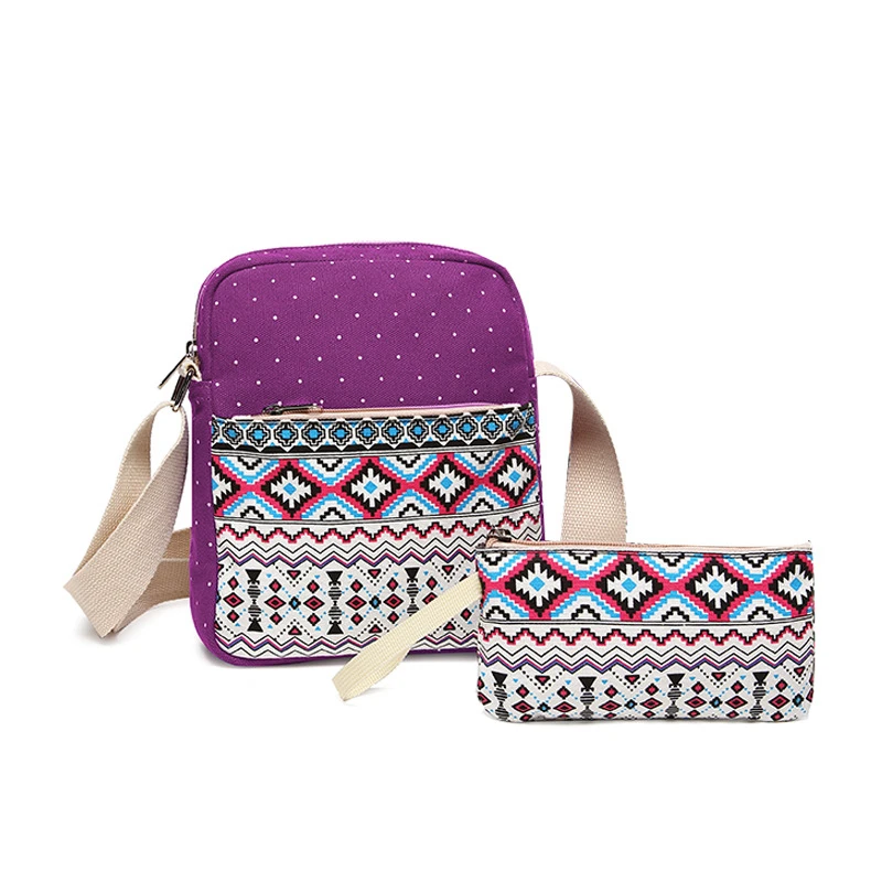 AUGUR холст печати рюкзак для женщин школьные сумки для девочек-подростков милый черный комплект рюкзаки женские сумки Mochila1807 - Цвет: Purple 2 bags