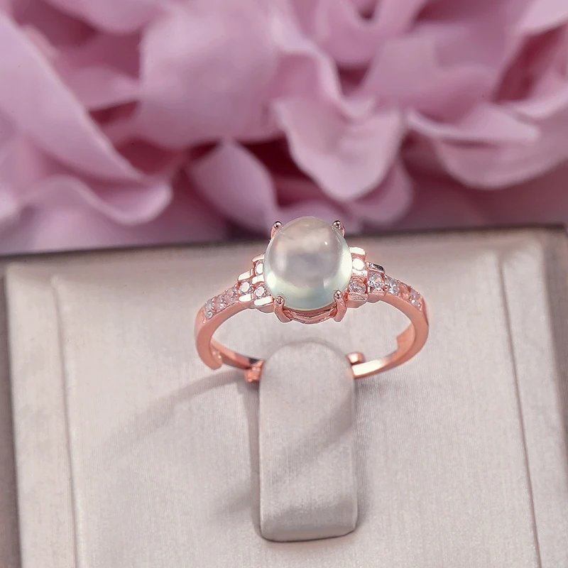 

Natural Gemstone Rings For Women Oval Fine Jewelry S925 Silver 8*7mm Prehnite Green 18K Rose Gold Plated Adjustable Ring R-PR003