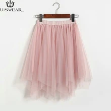Модная Длинная женская юбка из тюля с асимметричным подолом, сетчатая юбка-пачка летняя пляжная юбка бальное платье, Женская юбка, большие размеры