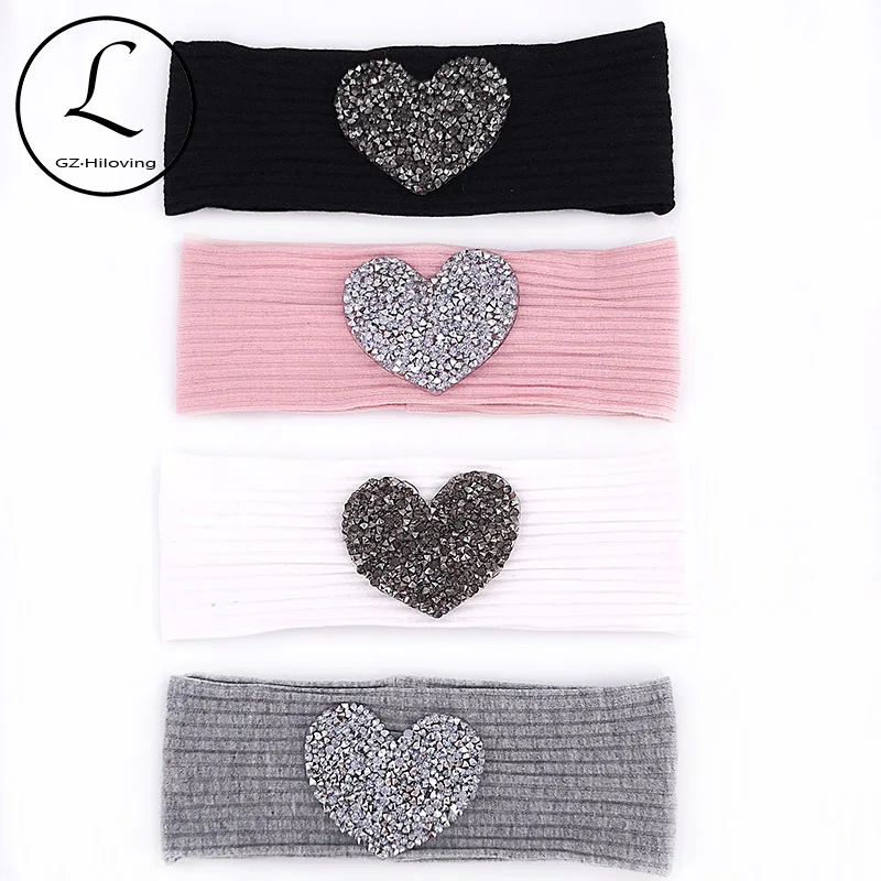 

GZHIlovingL Newborn baby Boys Girls Cotton Rhinestones Headbands Summer Solid Soft Elastic Ribbed headwear Kids Child Hair Bands