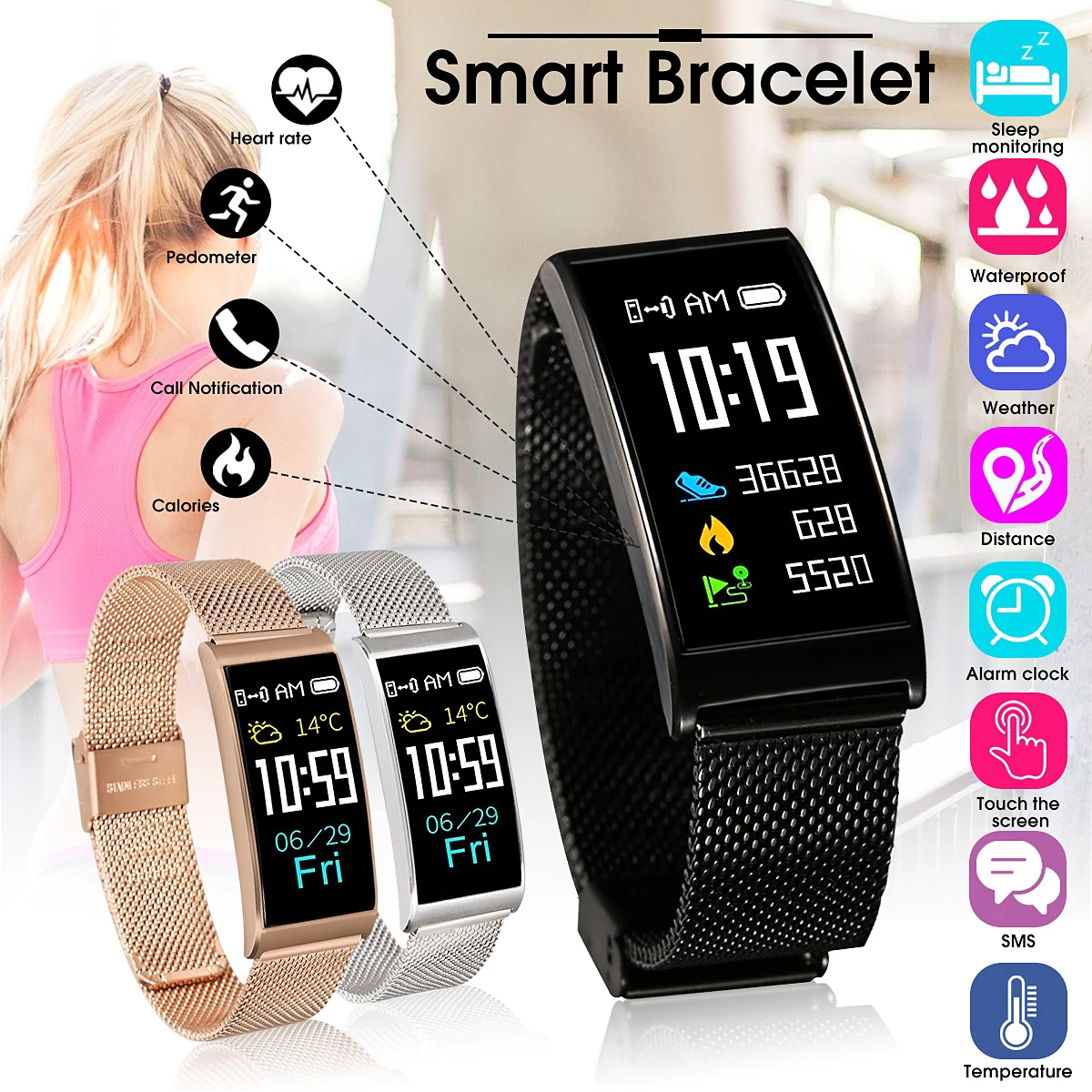

X3 0.96inch IP68 Heart Rate Blood Pressure Monitor Pedometer Smart Bracelet For iphone For Xiaomi