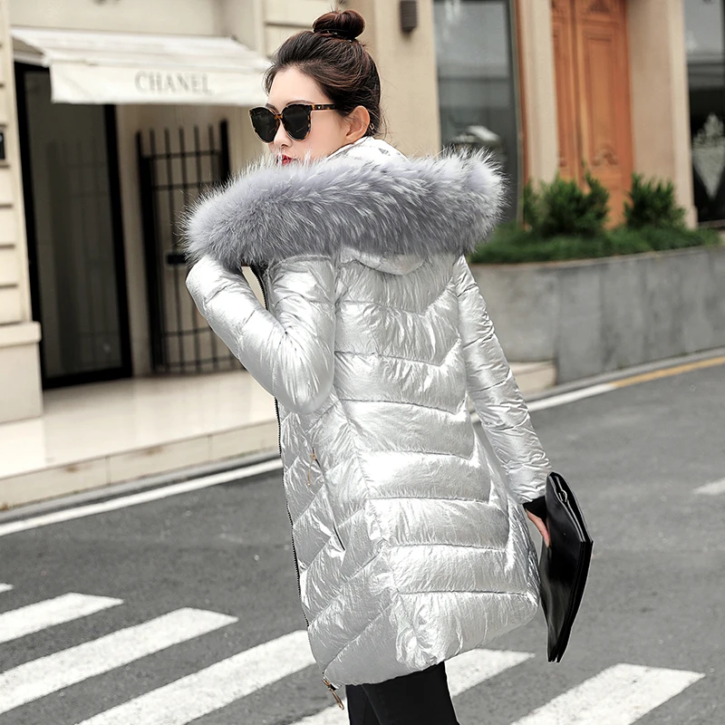 Women winter jackets Short warm coat Silver color style 2019 ladies parka  Luxury fur collar plus size S 3XL|Parkas| - AliExpress