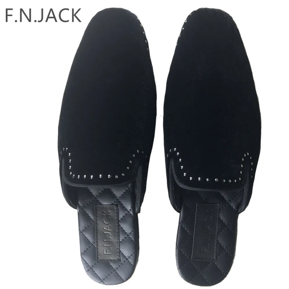 

F.N.JACK Men Mules Shoes Loafer Slipper Flat Fashion Sandals Velvet Rivet